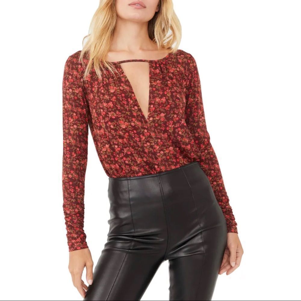 FREE PEOPLE Kaya Print Cutout Bodysuit